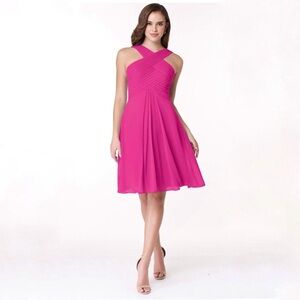 AZAZIE AMANI A-Line Pleated Chiffon Knee-Length Dress Fuchsia Size 10
